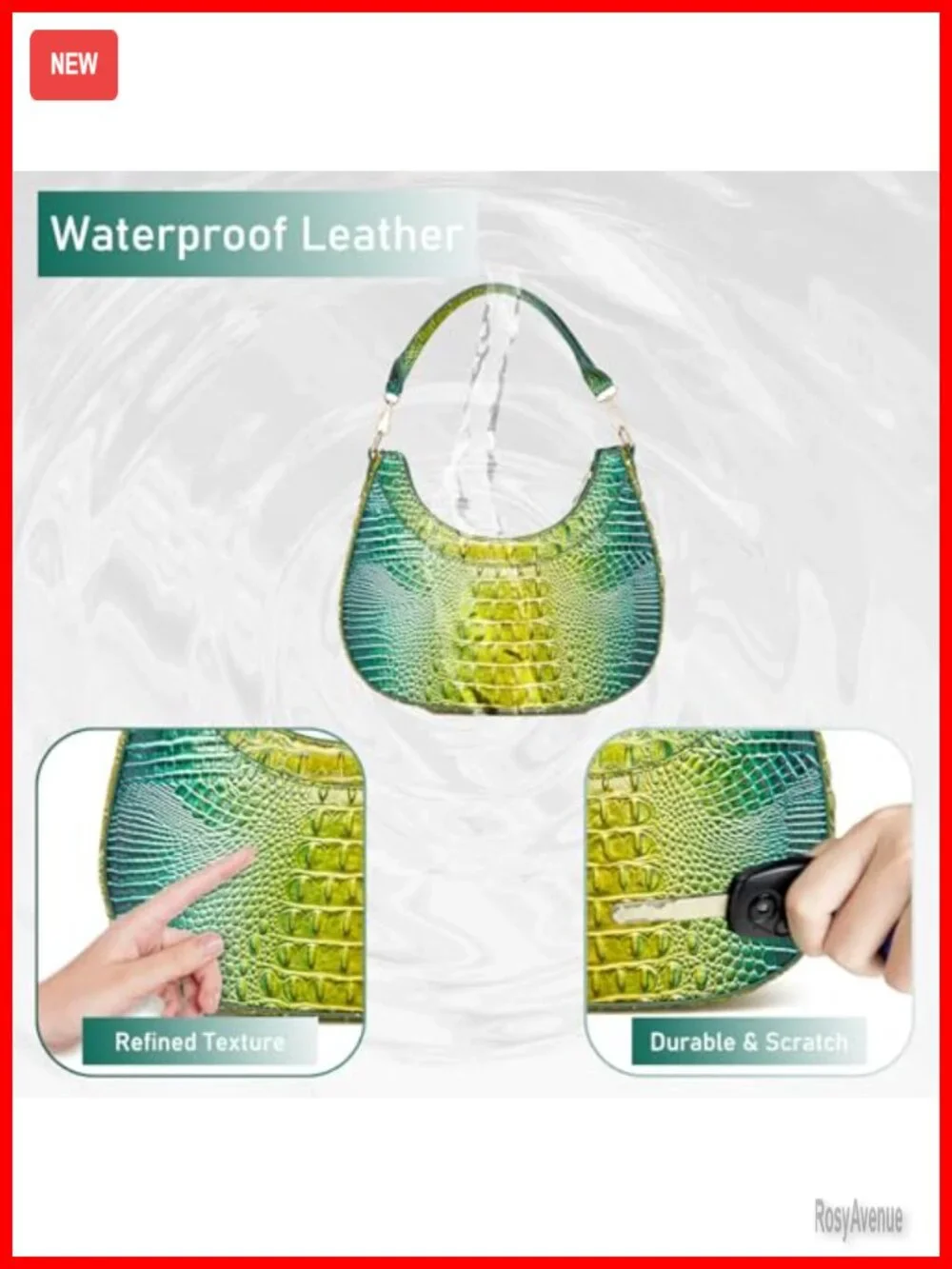 Vegan Leather Croc Hobo Bag Women Y2K Shoulder Purse Clutch